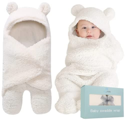 Image of BlueMello Baby Swaddle Blanket | Ultra-Soft Plush Essential for Infants 0-6 Months | Receiving Swaddling Wrap White | Ideal Newborn Registry and Toddler Boy Accessories | Perfect Baby Girl Shower Gift