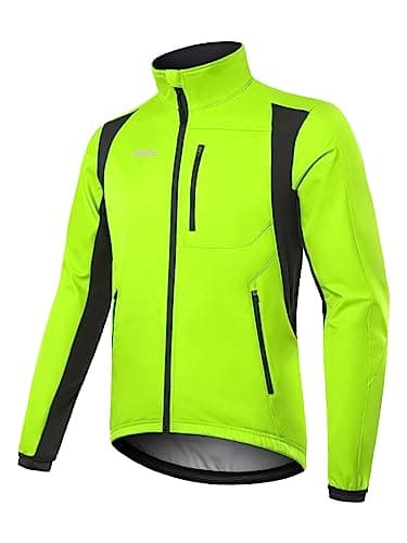 Image of BERGRISAR Winter Thermal Cycling Jacket Mens Bike Bicycle Jacket Waterproof Windproof Fleece Windbreaker with 6 Pockets Green L