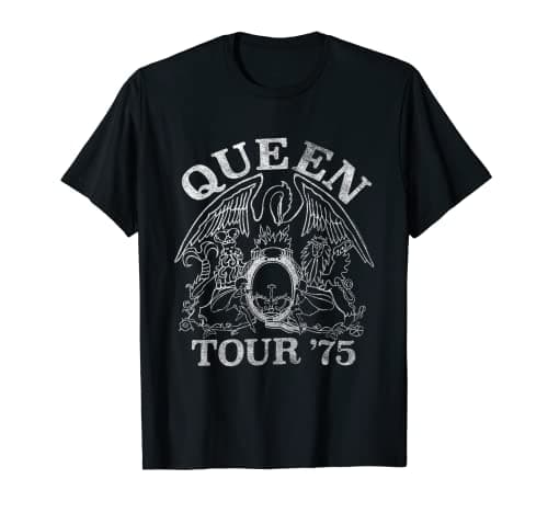 Image of Queen Official Tour 75 Crest Logo T-shirt T-Shirt