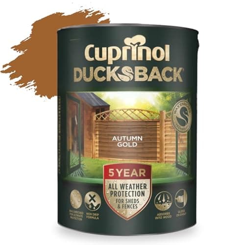 Image of AOC24 5L Ducksback Paint - Garden Wood Treatment for Sheds, Fences & Furniture - Quick Dry Exterior Paint - Weatherproof Protection - Non-Drip, Low VOC - 10m²/L Coverage (Autumn Gold, 5L)