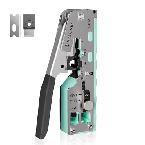 Image of VCELINK Upgraded Stainless Pass Through RJ45 Crimp Tool with A manually Adjustable knob, All-in-One Network Crimper for CAT7/6A/6/5E/5 RJ45 Connector & RJ11/12 Plug, Support Stripping & Cutting