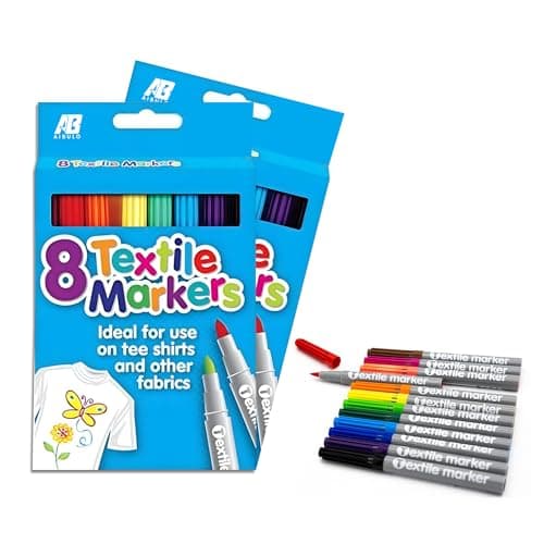 Image of AIBULO Pack of 32 Quality Colored Fabric Markers T-Shirt Pens Textile Marker Pen Set - Non-Toxic, Indelible, and Permanent - Fine Point 4.8mm Bullet Tips