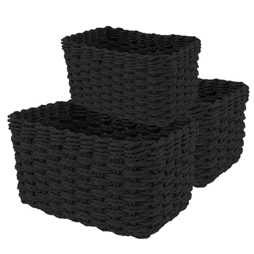 Image of Set of 3 Storage Baskets for Organizing Grass Woven Desktop Basket Decorative Woven Baskets Multifunctional Toy Basket Cosmetics Display Hampers for Nursery Living Room Laundry Room Bedroom(black)