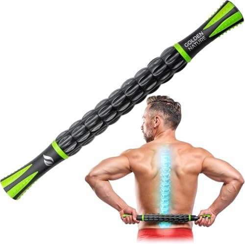 Image of Muscle Roller Stick - Lymphatic Drainage Massager with 9 Rollers - Handheld Deep Tissue & Trigger Point Tool for Pain Relief and Cellulite Reduction - for Legs, Shoulders & Body - by Golden Nature