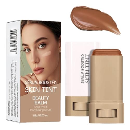 Image of Lightweight Serum Boosted Skin Tint Balm in Brown Shade - Full Coverage Creamy Foundation Stick with Natural Dewy Finish for All Skin Types, Hydrating Solid Tinted Moisturiser for Daily Wear