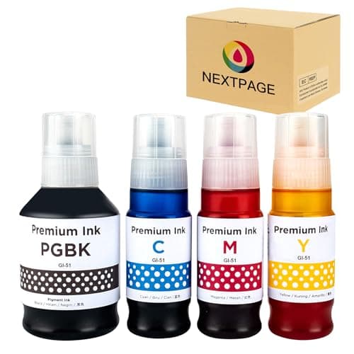 Image of NEXTPAGE GI51 GI-51 Ink Compatible with Canon Pixma GI 51 Ink Bottle for Pixma G1520 G1530 G2520 G2560 G2570 G3520 G3560 G3570 G3571 G3572 G4570 Printer Black Cyan Magenta Yellow (4 Pack)