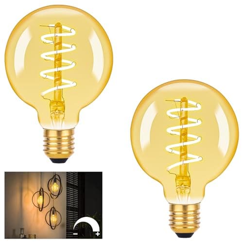 Image of DSLebeen Light Bulb e27 Screw Bulb, Vintage LED Light Bulbs, Dimmable Screw Edison Bulbs, G95 Globe Bulbs, Decorative Light Bulbs Amber Glass, Warm White 2200K, 40W Equivalent, 4W 350lm, Pack of 2
