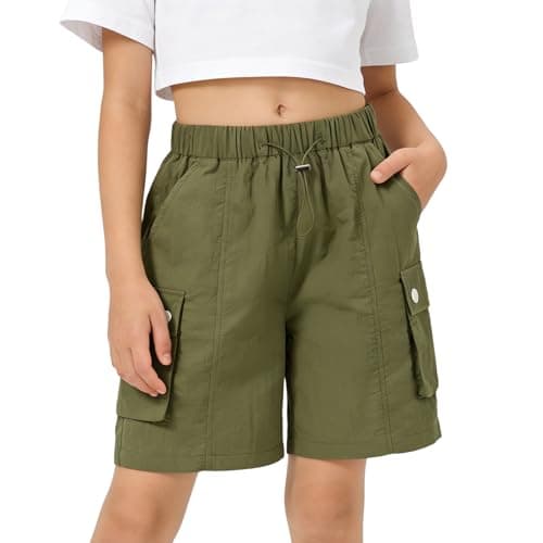 Image of Rolanko Girls Shorts Sports Active Summer Cargo Shorts Teen Kids Running Gym Parachute Short Pants, Green, Size: 10-11 Years/150
