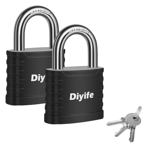 Image of Padlock with Key, [2 Pack] [3 Keys] Diyife 5-Pin 41.6mm High Security Padlock with Hardened Steel Shackle - Keyed Alike, Black Vinyl Coated, for Gate, Shed, Gym Locker, Toolbox, Fence, Storage Unit