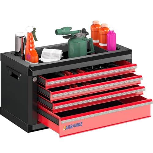 Image of LARBANKE 4-Drawer Tool Box, Portable Tool Box with Lock&Keys,Toolbox with Waterproof and Rust-resistant Countertop,Anti-collision Corner,Special Connection Rods for Stacking with 5/7-Drawer Tool Chest