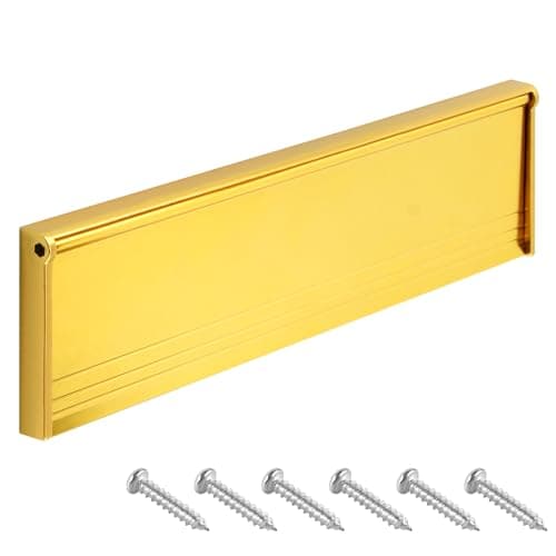 Image of Internal Letterbox Draught Excluder 11.5", Metal Letterplate Satin Polished Brass Letter Plate Seal Letter Box Cover with Flap and Brush for External Wooden Composite uPVC Door Gold