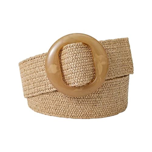 Image of Rfxcom Adjustable Buckle Belt Women's Elastic Band Woven Braided Wide Belt Color Straw Vintage, Khaki, One Size