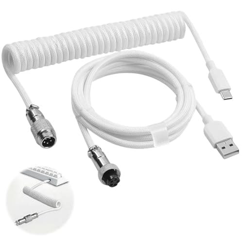 Image of USB C Coiled Keyboard Cable, 3 Meter Type C To USB A Spring Coiled Cable, Nylon Braided Mechanical Keyboard Cord with Detachable Metal Aviator Connector, Extendable Wire for PC Gaming Keyboard Mac PS4