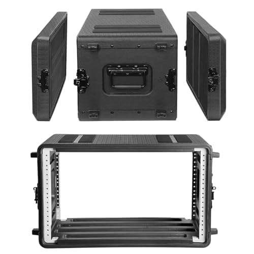 Image of HOHIYO 6U Rack Case Shallow 11" Depth, 19" Rackmount Flight Case for Amplifier, Pro Audio, DJ Mixer, Effects with Microphone Compartments Waterproof Protective Hard Case with Customized Foam