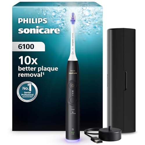 Image of Philips Sonicare 6100 Electric Toothbrush, Sonic Toothbrush with 2 Brushing Modes and 3 Intensity Levels, Pressure Alert, EasyStart, SmarTimer and BrushPacer, Black, Model HX7401/07 [New Technology]