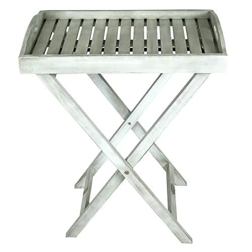 Image of CHARLES BENTLEY FSC Acacia White Washed Wooden Butler Tray Table With Legs, Space Saving Design, Compact, Foldable, Strong Frame, With Handles, Outdoor And Indoor Use, Maximum Weight 20Kg (74x39x60cm)