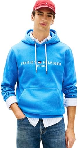 Image of Tommy Hilfiger Men's Tommy Logo Hoody MW0MW11599 Pullover Hoodie, BLUE, XL