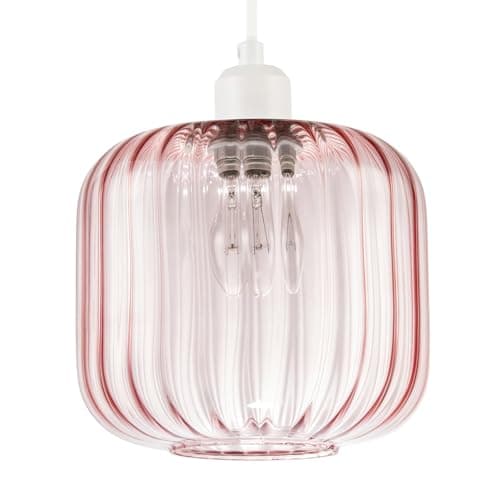 Image of Contemporary Soft Pink Glass Wide Ribbed Curved Square Pendant Ceiling Light Shade | 20cm x 20cm | E27 or B22 Lamp Holder by Happy Homewares