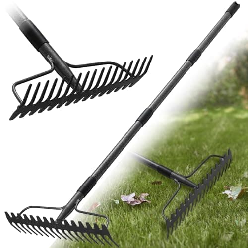 Image of Garden Rake, Bow Rake Heavy Duty with 17 Tines, Garden Lawn Rake with Stainless Steel Handle 150 cm, Metal Rakes Garden Tools