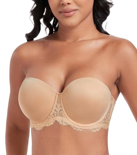 Image of DotVol Women's Full Figure Strapless Bra Multiway Plus Size Underwire Contour Beauty Back Bra(Nude,34DD)