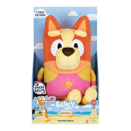 Image of Bluey, Talking Beach Bingo 33.0 cm Talking Plush Toy with 9 Sets Bases Around the Episode Beach Theme Song