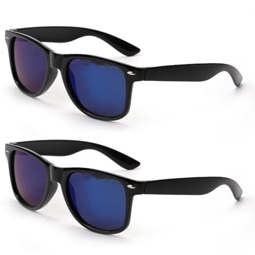 Image of VANANA Sunglasses for Men UV400 Protection Square Frame Mens Sunglasses Lightweight Sun Glasses for Driving Fishing Travel Beach Outdoor (Black Glossy Frame-Blue Mirrored Lens, Pack of 2 Pairs)
