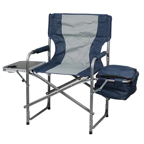 Image of Gr8 Garden Folding Directors Camping Chair Foldable Portable Garden Patio Fishing Festival Outdoor Hiking Beach Seat with Side Table Storage Cooler Bag Grey Blue