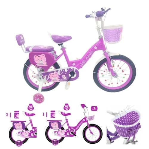 Image of Girls Bike Purple, 12/14/16/18/20 Inch, Purple Children's Bicycle, Kids Bicycle, Child Road Bike, Adjustable Bike 2-12 Years Old, Training Wheel, Stabilisers, Basket, Tool Kit New (20 Inch)