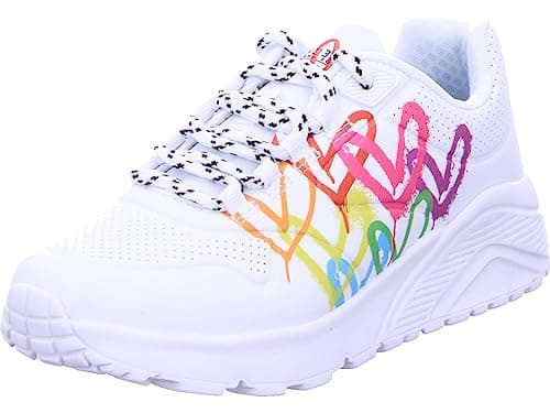 Image of Skechers Girl's Uno Lite Love Brights Sneakers, White Pu Multi Trim, 3 UK Child