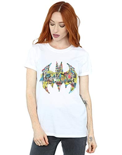 Image of DC Comics Women's Batman Batgirl Logo Collage Boyfriend Fit T-Shirt White XX-Large