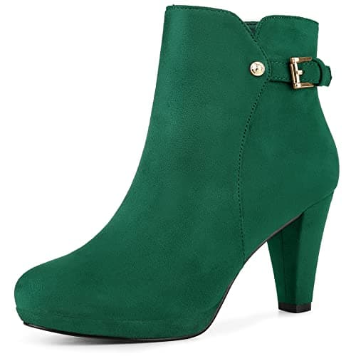 Image of Allegra K Women's Platform Side Zipper Chunky Heel Ankle Boots Green 6 UK/Lable Size 8 US