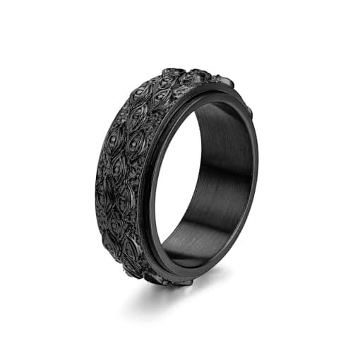 Image of GTHIC Stainless Steel Eye of Providence Spinner Ring for Men Women Black Non Tarnish Gothic Ring All Seeing Rotating Band Ring Vintage Evil Eye Fidget Rings For Anxiety Jewelry Rings Size 6