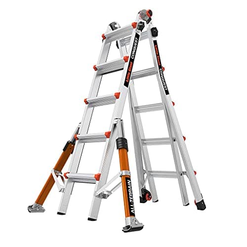 Image of Little Giant Ladders 1304-025 Conquest All-Terrain Multi-purpose Ladders, 5 Tread, Side Mounted Stabiliser Bars, Heavy-wall Military Grade Construction, EN131