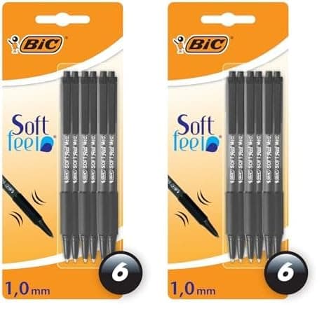 Image of Bic Soft Feel Ballpoint Pens, Retractable Pens, Ideal for School and Office, Medium Point (1.0mm), Black, Pack of 12