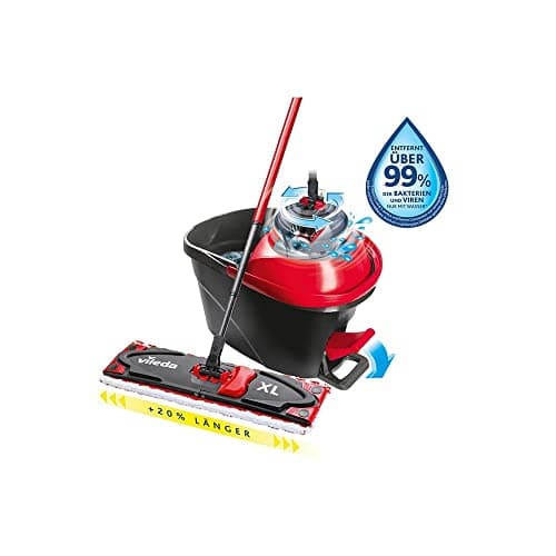 Image of Vileda Ultramax XL Turbo 2-in-1 floor mop complete set, extra wide mop with handle, microfiber cover and bucket with power spinner, for all hard floors, wiper plate 42 cm, handle length 75-130 cm