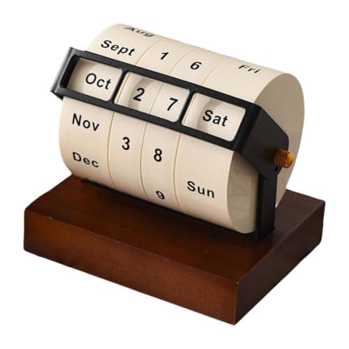 Image of Rustic Rotating Perpetual Calendar – Wall Mounted or Freestanding Wooden Date Display for Farmhouse Kitchen & Office Decor