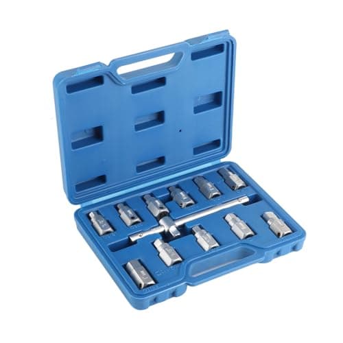 Image of CFTGIW 12 Pcs Drain Plug Key Socket Set Axle Oil Sump Spanner Wre Steel Car Rep Tools for Engine Gear Box and Gear Box and Back Axles Drain Plug Key Socket Set Steel Axle Oil