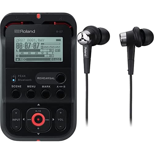 Image of Roland R-07 High-Resolution Portable Audio Recorder, Ultra-Portable Recorder with Wireless Listening And Remote Control, Black & CS-10EM Binaural Earphones And Mic, Black, Two Functions In One