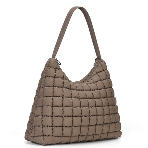 Image of HiTotes Quilted Shoulder Bag for Women Puffer Hobo Handbag Nylon Tote Bag Lightweight Puffy Handbag Everyday Carryall Tote