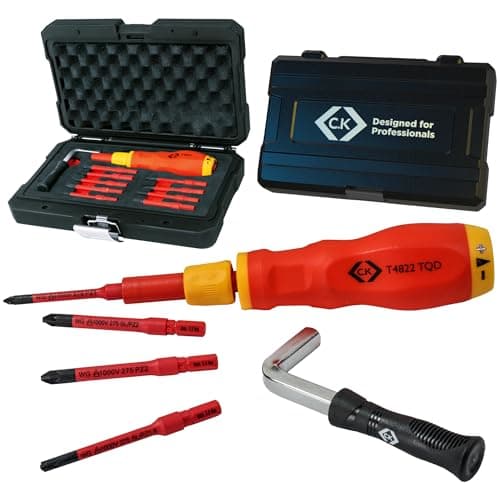 Image of C.K Dexpress VDE Adjustable 1.2 – 6.0 Nm Torque Screwdriver Set, Up to 10x More Accurate, 10pc Electricians Kit, ISO 6789 Calibrated, 9 Slim Bits inc. RCBO Tool, Hard Toolbox Case, CK Tools, T4822 TQD