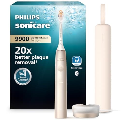Image of Philips Sonicare DiamondClean Prestige 9900 - Sonic Electric Toothbrush with 1x A3 Premium All-in-One Brush Head and Charging Case in Champagne (Model HX9992/11)