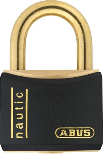 Image of ABUS Padlock T84MB/40 Nautic, Stainless Brass, Anti-Picking Security, Vinyl-Coated & Antistatic, Weatherproof Outdoor Lock – 40 mm, Black