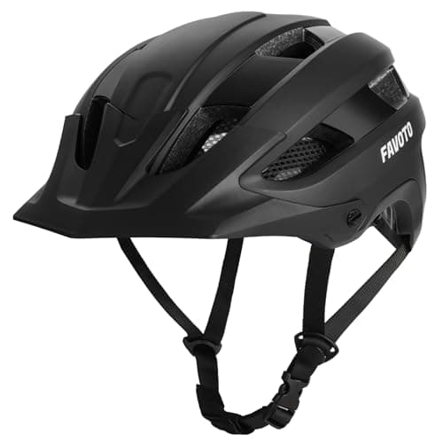 Image of Favoto Mountain Bike Helmet, Lightweight MTB Road Bicycle Helmet for Men and Women, Matte Black, Triple-Shell Design, CE Certified, Removable Peak