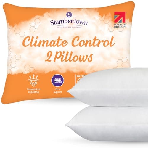 Image of Slumberdown Climate Control Pillows 2 Pack - Breathable & Climate-Adaptive Firm Support Pillow for Back, Side & Hot Sleepers | UK-Made, Non-Allergenic, Washable (48 x 74cm)