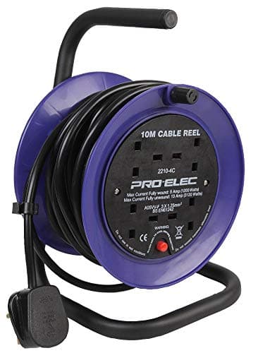 Image of PRO ELEC PEL01273 4-Gang Mini Cable Reel Mains Extension, 10m,Black/Blue