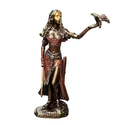 Image of Sophisticated Resin Based Morrigan - The Celtic Warrior Goddess Statue, with Crow & Bronze Finishing, Home Decor Piece