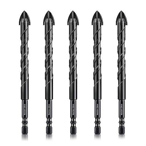 Image of Meccion Tile Drill Bit 12mm x 5Pcs Professional Cross Tungsten Carbide Tip Drill Bits for Tile, Brick, Glass, Porcelain, Plastic, Wood, Cement, Mild Metal