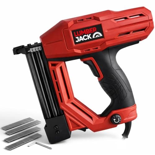 Image of Lumberjack Heavy Duty Brad Nailer, Electric Nail Gun Stapler NS18G for DIY Project of Upholstery, Carpentry, Woodworking, Carpet, Wood Framing, Including Staples and Nails