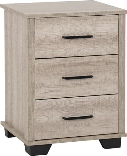 Image of Seconique 3 Drawer Bedside, Engineered Wood, Light Oak Effect, W 450mm x D 400mm x H 605mm