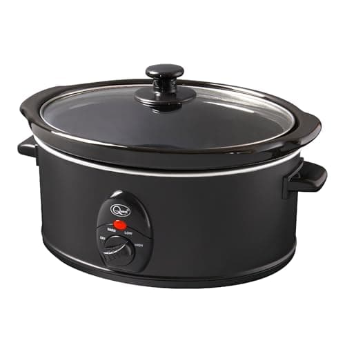 Image of Quest 35279 3.5 Litre Slow Cooker/Compact Stainless Steel / 3 Temperature Settings/Transparent Toughened Glass Lid/Dishwasher Safe Bowl/Black Colour / 200W